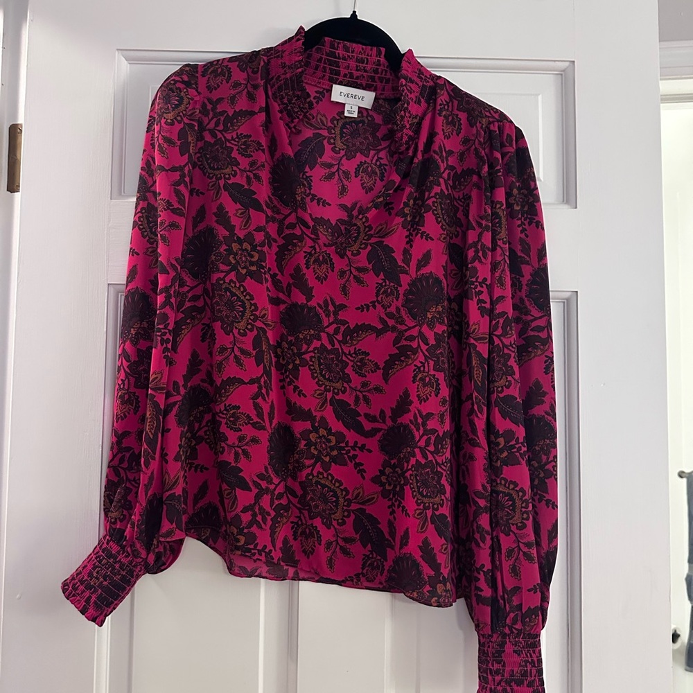 Evereve Fuchsia Floral Long-Sleeve Blouse
